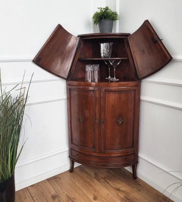 Antique Italian Inlaid Walnut Corner Bar Cabinet 1890s