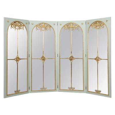Screen Room Divider with Mirrors on Each Panel in Lacquered Wood and Gilt Bronze, 1880 Screen Room Divider with Mirrors on Each Panel in Lacquered Wood and Gilt Bronze, 1880