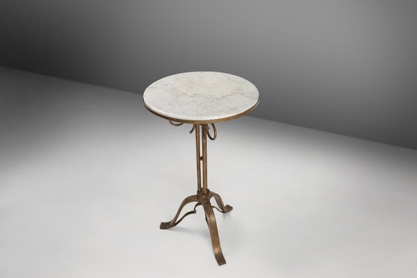 Art Deco French Bistro Table with Carrara Marble Top 1930s for