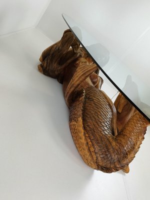 Wooden Mermaid Coffee Table with Glass Top