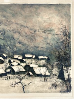 Bernard Gantner, Winter Landscape with Village, Color Lithograph