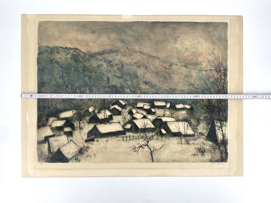 Bernard Gantner, Winter Landscape with Village, Color Lithograph