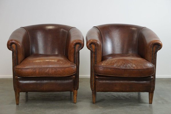 Sheep Leather Club Armchairs Set of 2