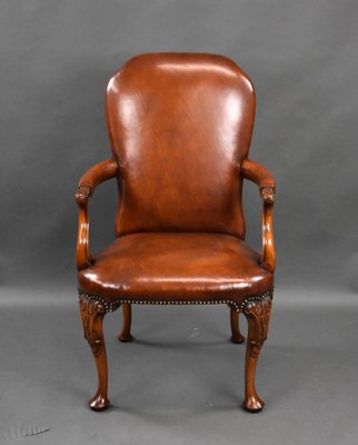 Antique Hand Dyed Leather Armchairs, 1900, Set of for sale at Pamono