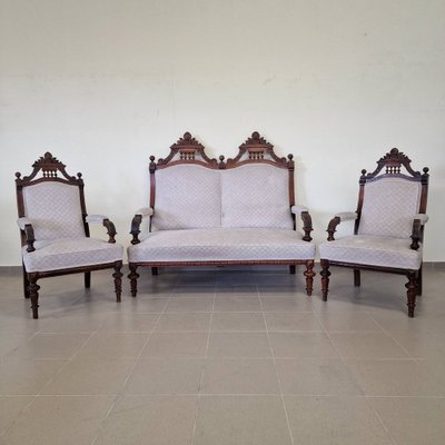Victorian Walnut Living Room Set Set of 3