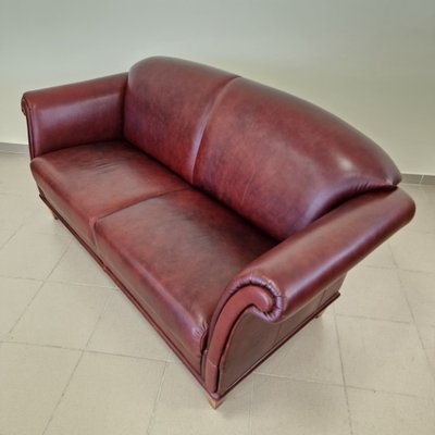 Traditional Brown Genuine Leather Sofa for sale at Pamono