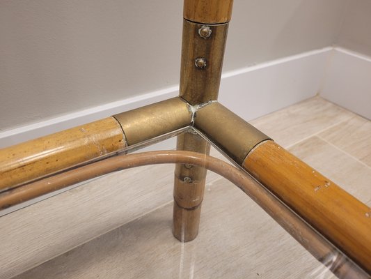 Bamboo, Brass and Glass Console Table from Maison Jansen, France, 1970s