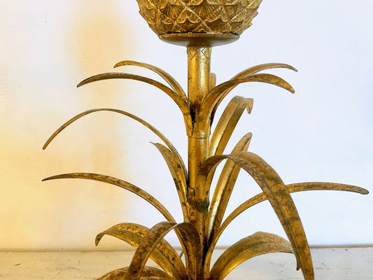 Large Floor Lamp with Pineapple in Gilded Metal, 1970s for