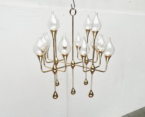 Mid-Century Scandinavian Brass and Glass Clear Drops Oil Lamp or