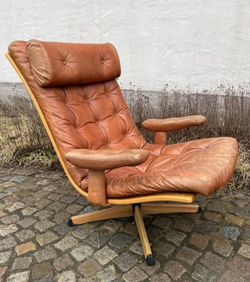 Mid century leather swivel chair discount