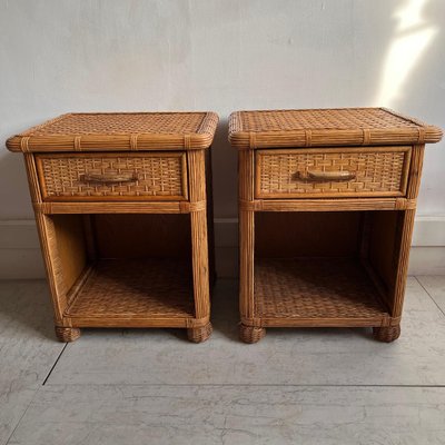 Rattan Wicker Nightstands 1970s Set of 2