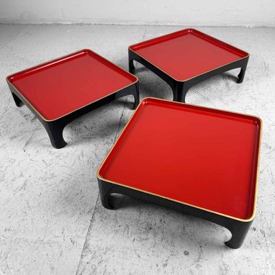 漆付着 漆器職人の作業台／Urushi Artisan’s Work Stool Taishō Period Urushi Lacquer Serving Tables, Japan, 1920s, Set of