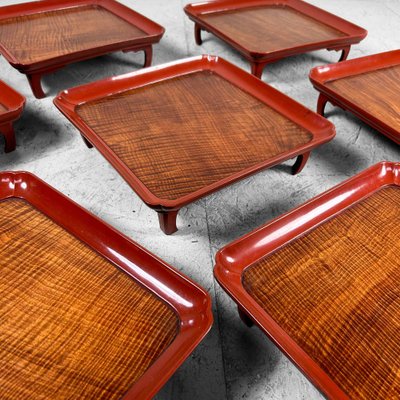 Taishō Period Urushi Lacquer Serving Tables, Japan, 1920s, Set of