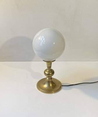 Scandinavian Brass Table Lamp with White Spherical Opaline Glass
