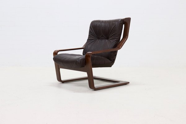 Scandinavian Bent Wood and Leather Lounge Chair 1960s