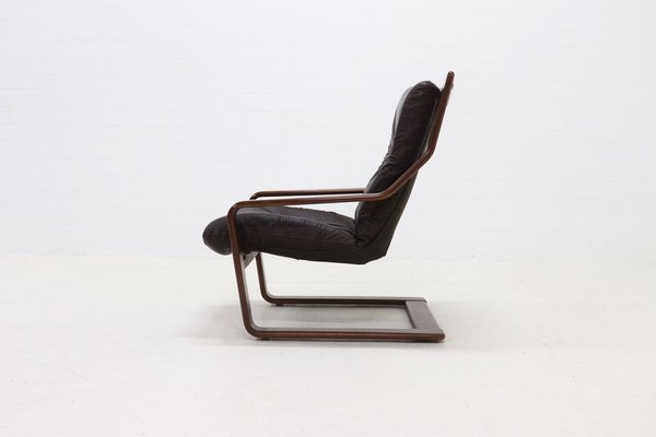 Scandinavian Bent Wood and Leather Lounge Chair, 1960s for sale at