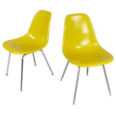 American Yellow Shell Chairs attributed to Charles Ray Eames for Herman Miller 1970s Set of 2