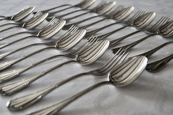 Vintage French Rubans Box Silver-Plated Dessert Cutlery from
