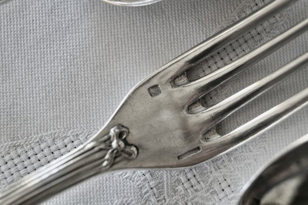 Vintage French Rubans Box Silver-Plated Dessert Cutlery from