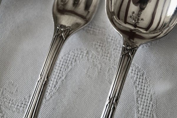 Vintage French Rubans Box Silver-Plated Dessert Cutlery from
