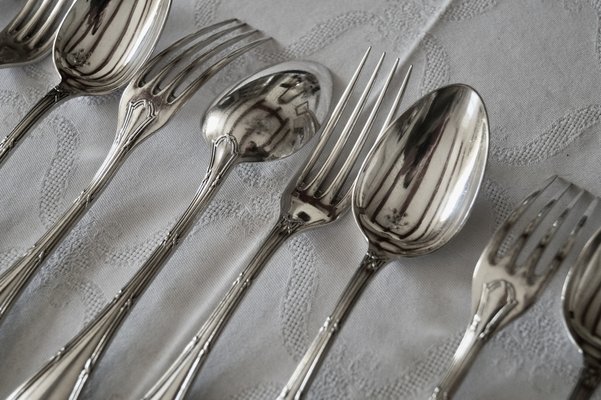 Vintage French Rubans Box Silver-Plated Dessert Cutlery from