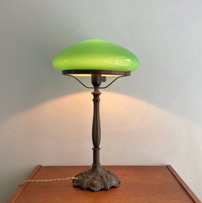 Art Deco Table or Desk Lamp with Green Glass Shade France 1930s