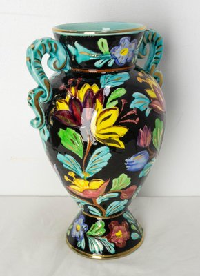 Mid-Century French Ceramic Vase with Floral Decoration by Cérart