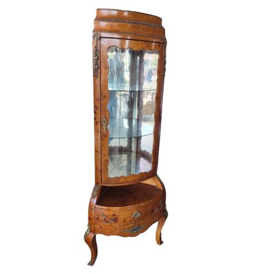 19th Century French Corner Show Cabinet with Drawers and Crystal Doors with Bronze Finals