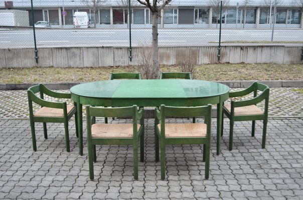 Green Carimate Chair in Birchwood by Vico Magistretti, 1960s, Set