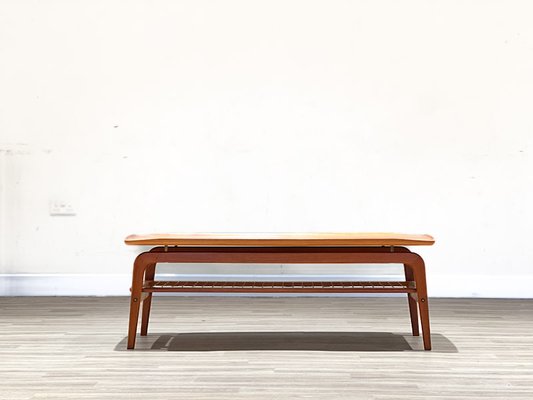Vintage Coffee Table with Rattan Rack by Arne Hovmand Olsen for Mogens Kold 1960s