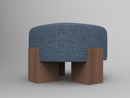 Cassette Pouf in Outside Tricot Seafoam Fabric and Smoked Oak by Alter Ego for Collector