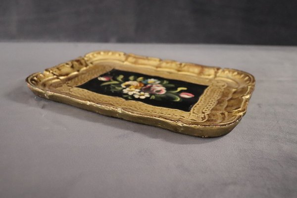 Vassoio di servizio in legno massello ornato vintage per cenare - Italia
