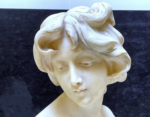 Adolfo Cipriani, Girl Bust Sculpture, Carrara Marble