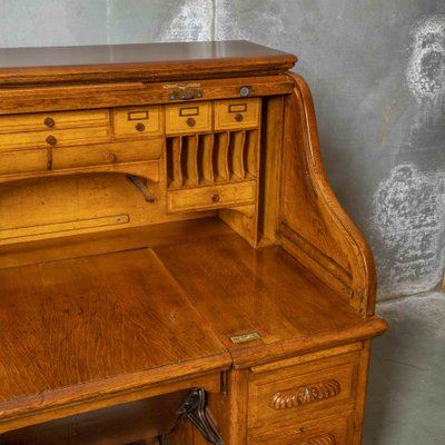 Edwardian Oak Typewriter Roll Top Desk, 1890s for sale at Pamono