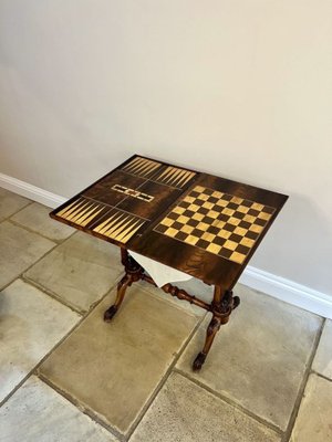 Antique Victorian Burr Walnut Inlaid Floral Marquetry Games Table