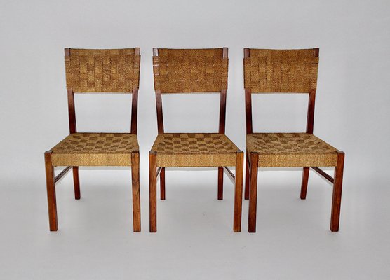 Vintage Walnut Sisal Cord Dining Chair Austria 1950s for sale at Pamono