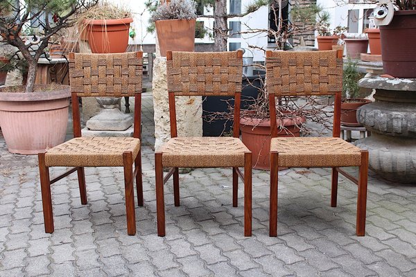 Vintage Walnut Sisal Cord Dining Chair Austria 1950s for sale at Pamono