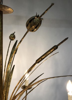 20th Century Spanish Hollywood Regency Gilt Metal Toleware Bulrush  Chandelier for sale at Pamono