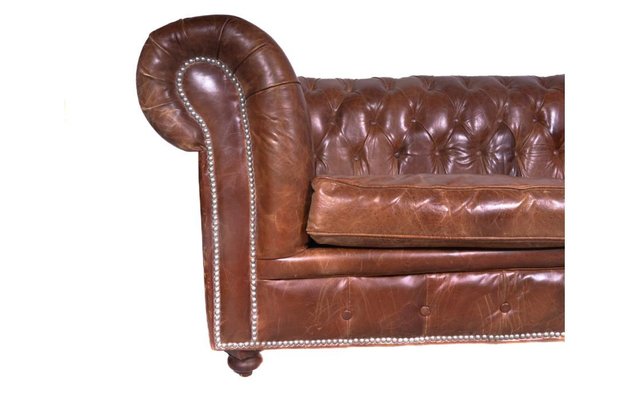 Chesterfield Style Three Seater Sofa in Brown Leather