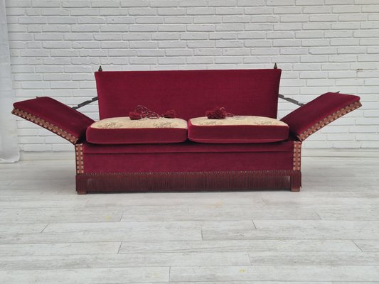 Danish Velour 2 Seater Drop Arm Sofa in Velour 1970s for sale at