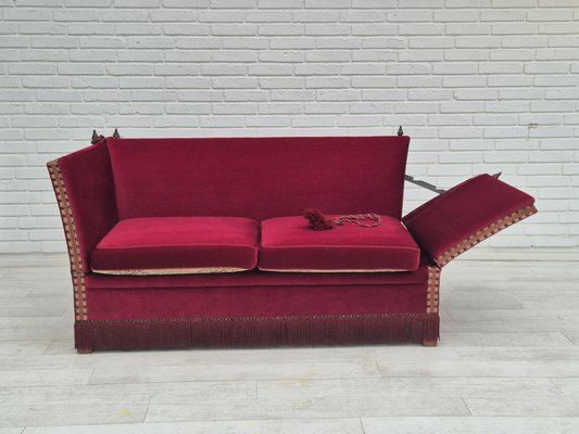 Danish Velour 2 Seater Drop Arm Sofa in Velour 1970s for sale at