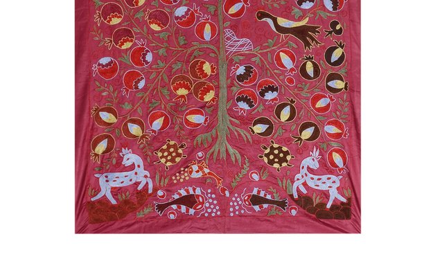 Tenture Murale Suzani Vintage Brodée Main - Taille Twin, Coton, Art Déco, Inde