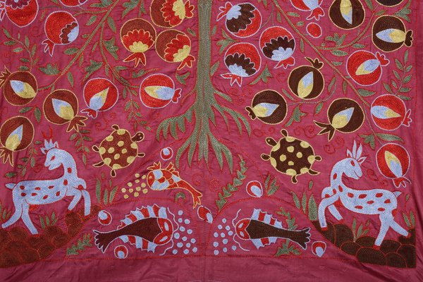 Handcrafted Suzani Wall Hanging or Bedspread in Silk with