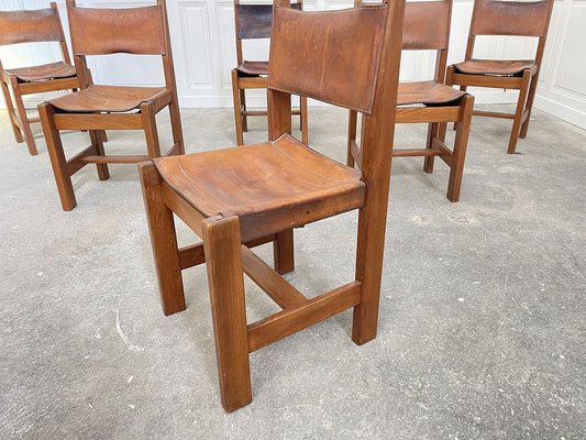 Suite de 6 chaises et 1 fauteuil en orme Maison Regain