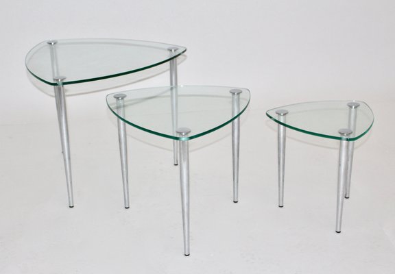 Mid Century Italian Chrome and Glass Nesting Tables Set of 3