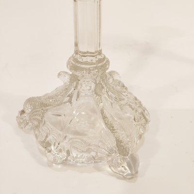 Portieux Vallerysthal ? Paire de Bougeoirs verre moulé Rose 20,5cm haut Vintage