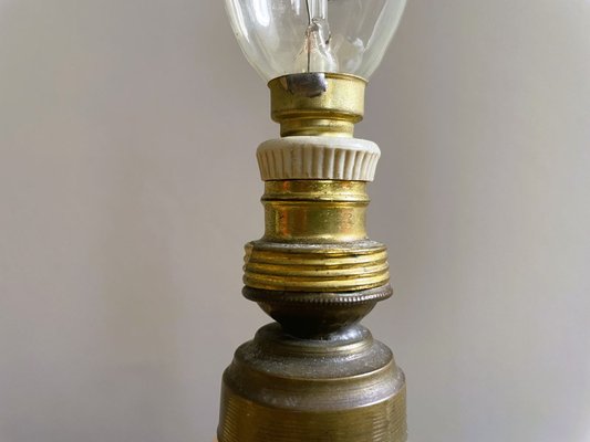 Small Portuguese Iridescent Glass Boudoir Table Lamp with Paper