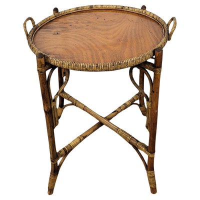 Italian Round Bamboo & Rattan Side Table by Franco Albini, 1970s  