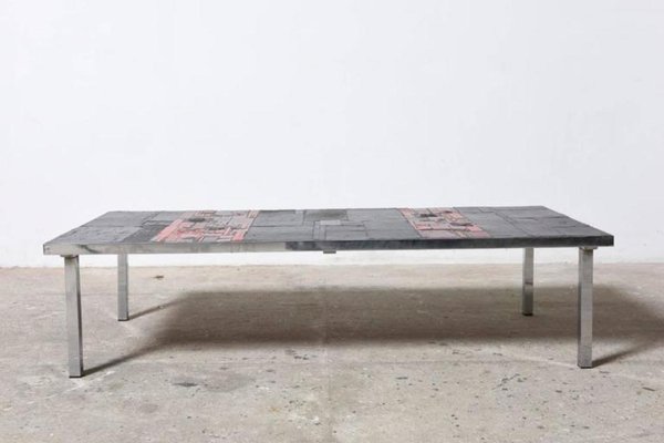 Large Low Rectangular Art Ceramic Tile Table By Pia Manu 1960s
