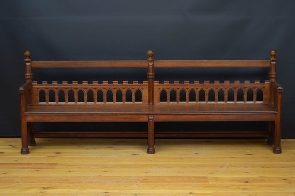 Antique Victorian Gothic Revival Hall Bench in Oak 1880